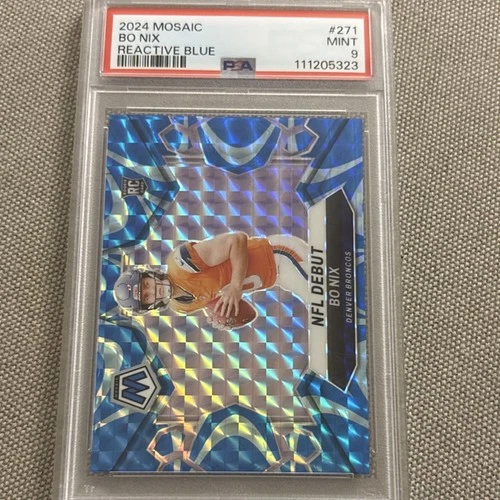 2024 Panini Mosaic Bo Nix #271 Reactive Blue Mosaic Prizm Rookie PSA Denver Bro…