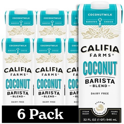Coconut Barista Blend Milk, 32 Oz, Pack of 6 - Dairy Free Creamer for Lattes