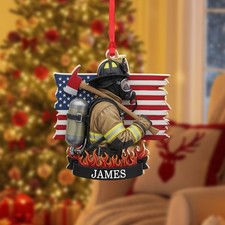 Personalized Firefighter Ornament Custom Name Christmas Gift Hero Decor