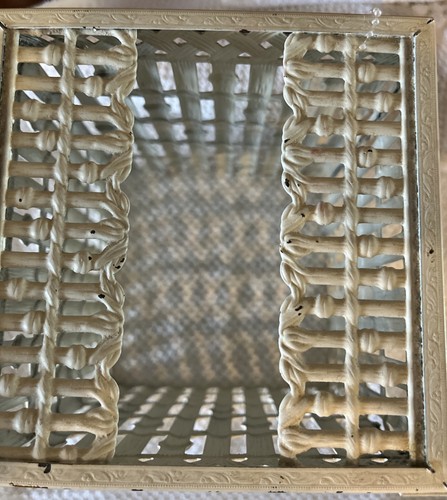 Vintage Hollywood Regency White Metal Square Tissue Box Cover Bamboo look - Picture 2 of 4