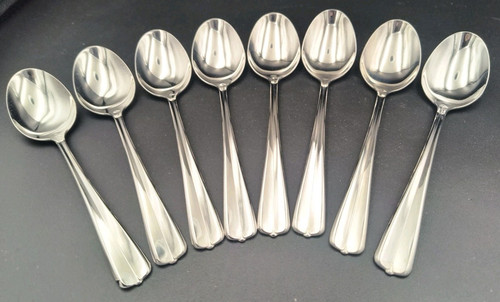 8er Set Oneida USA .. GALA IMPULSE Muster Edelstahl Oval Platz Suppenlöffel