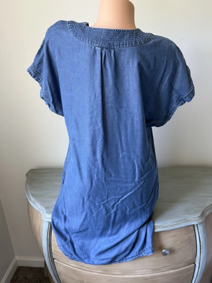 Vestido túnica cambray talla M Lyocell azul cambio cuello en V Cottagecore Ana manga corta Foto 4 de 4