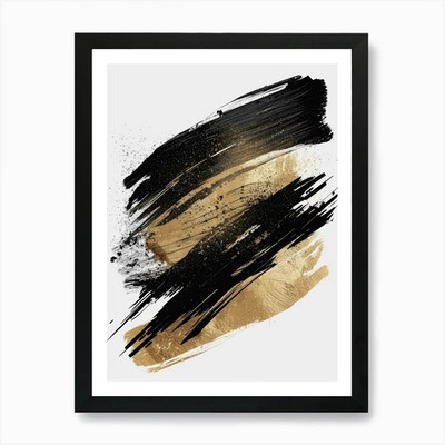 Gold And Black Brush Strokes 34 Art Framed Wall Art Poster Canvas Print Picture
