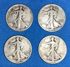 Walking Liberty Half Dollars 90% SILVER US Coins 1942, 1943, 1945 -  Lot Of 4