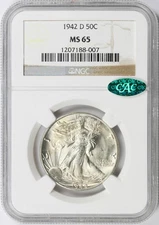 1942-D 50c Walking Liberty Silver Half Dollar NGC CAC MS65
