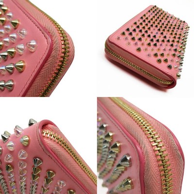 Christian Louboutin Panettone round zip wallet spikes pink | eBay