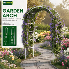 Garden Arch 2.4M Trellis Arched Metal Climbing Plant Archway With Ground Stakes