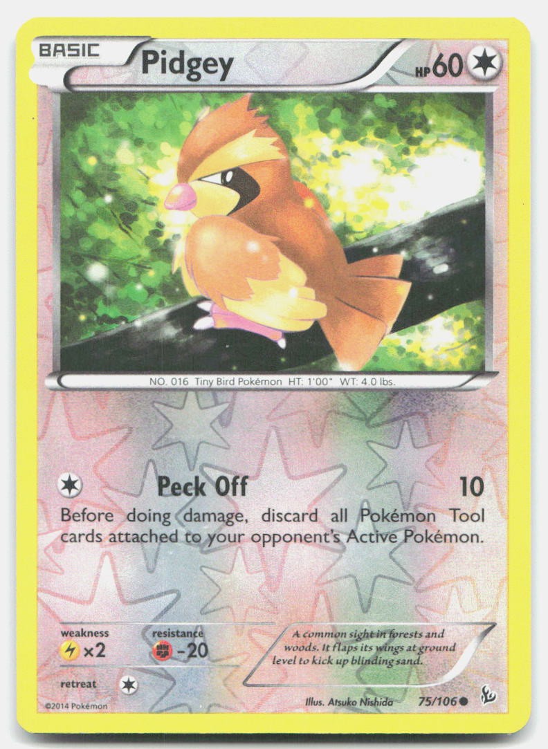 Flashfire Pidgey 75/106 Moderately Played Pokemon Reverse Holo C Tcg Card