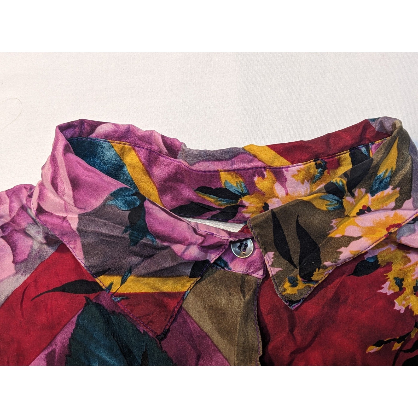 Copper Key Silk Floral Patchwork Button Down Shir… - image 9