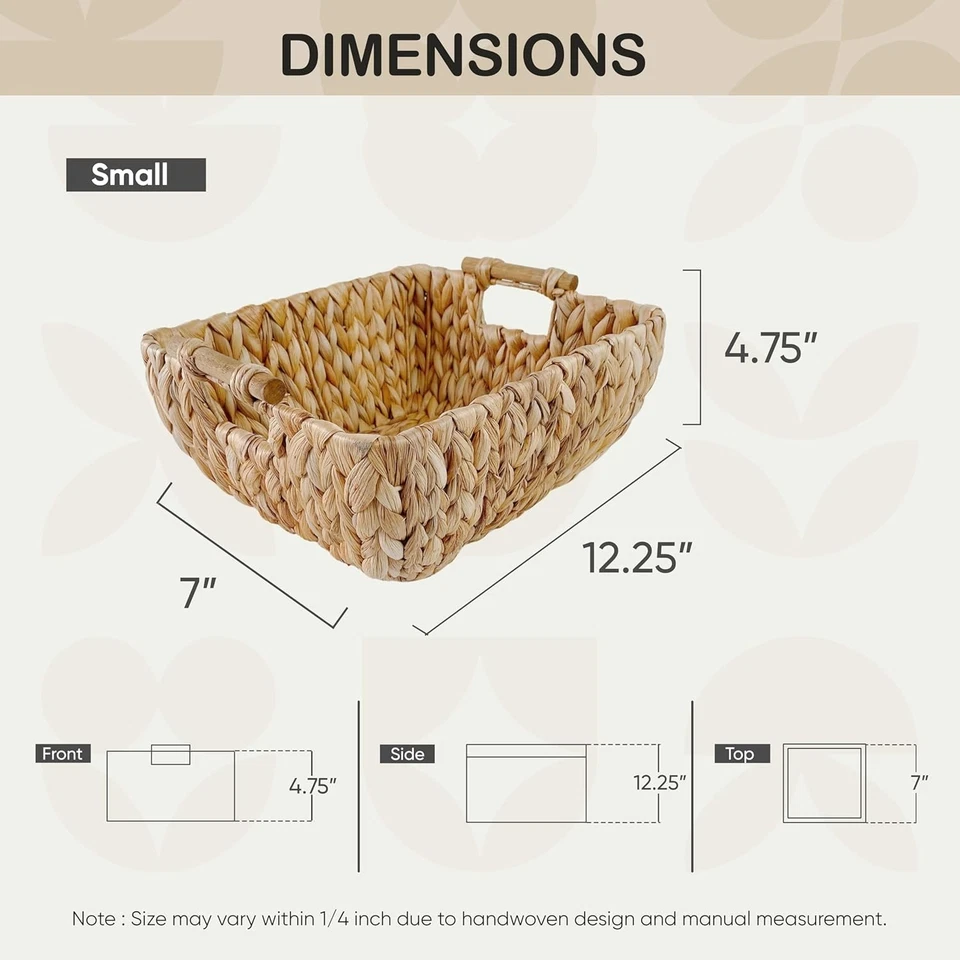 Juego de cestas de mimbre pequeñas de 2 contenedores de almacenamiento de jacinto tejidos a mano de 12" con asas Foto 3 de 4
