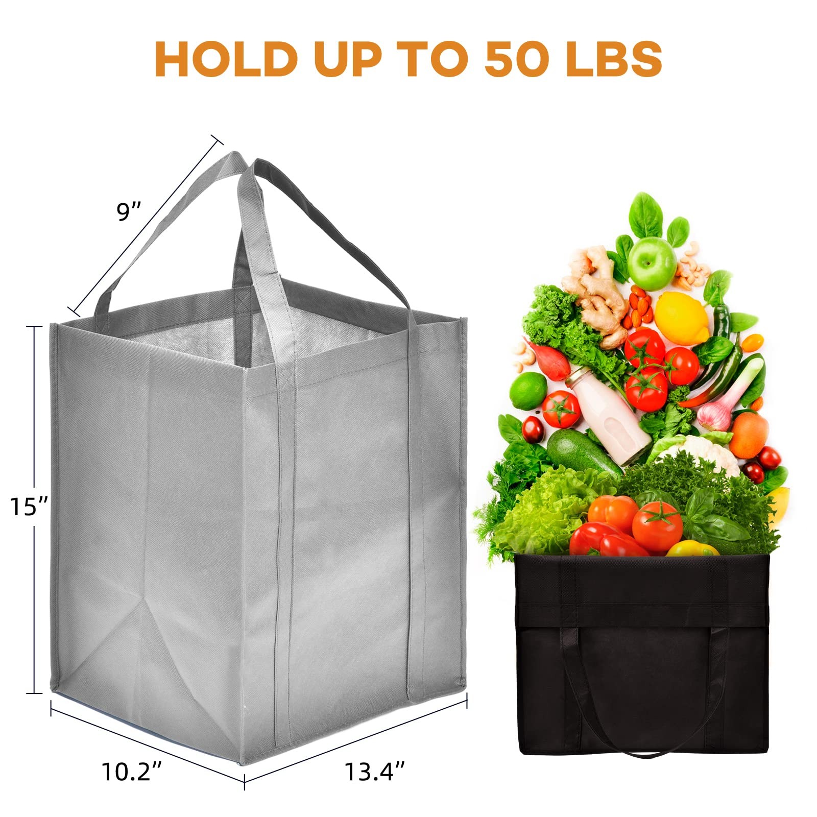 Reusable Grocery Bags Large Washable Foldable Tote Reinforced Handle 24 PCS