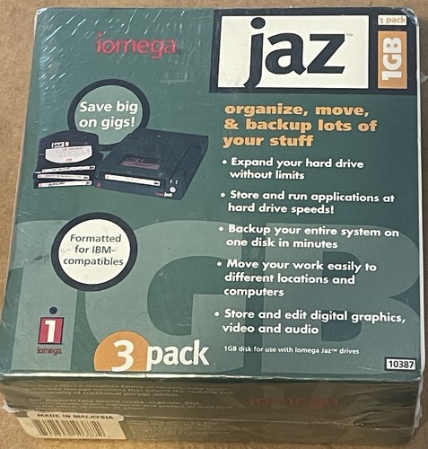 IOMEGA JAZ 3 PACK 1 GB EACH DISKS FORMATED FOR IBM 10387 NEW SEALED - Afbeelding 6 van 11
