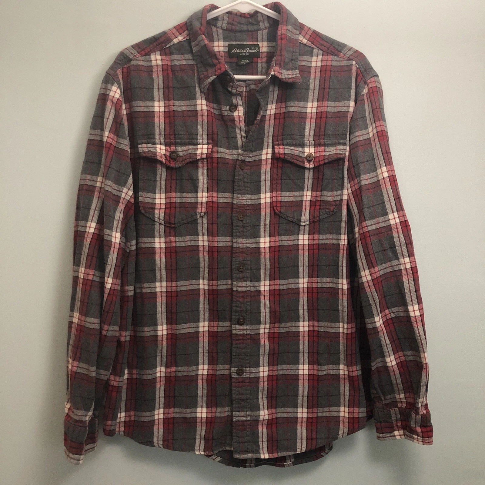 Eddie Bauer Plaid Flannel Shirt Men’s XL Long Sleeve Outdoor Camping Hunting