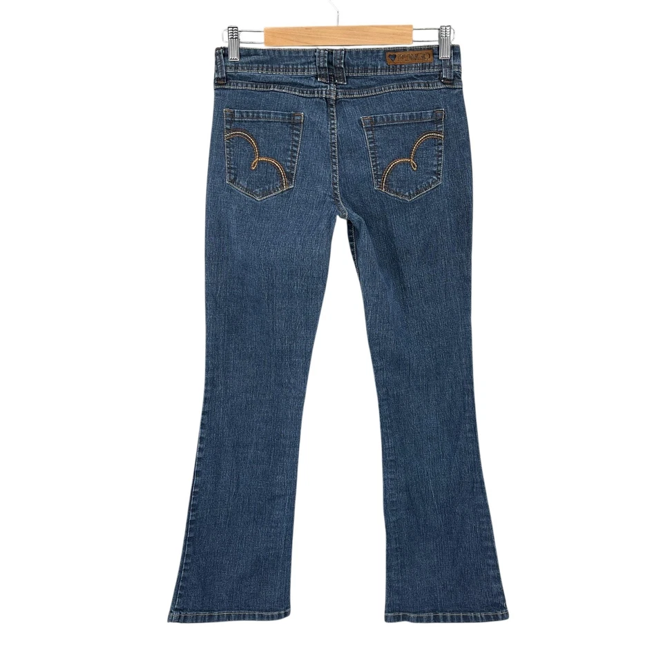 Jean Bongo Flirty Junior Talla 9 Azul Bootcut Tiro Bajo Elástico Denim Bolsillo Corazón Foto 2 de 4