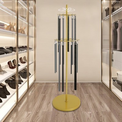 2-tier Tie Rack Floor Mounted Belt Hanger Metal Belt Display Shelf W/31 Hooks