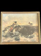 VTG Buffalo Hunt No. 4 by Charles M. Russell Framed 1930s Hang/Easel Back RARE