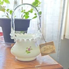 Fenton Handmade Hand Painted White Milk Glass Floral Basket 8in Ruffled Rim