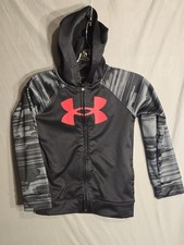 Under Armour Hoodie Youth Size 7 Black Full Zip Logo Athletic