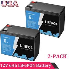 2-PACK 12V 6Ah LiFePO4 Lithium Battery BMS Deep Cycle For RV Solar Energy New