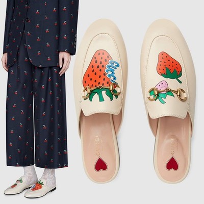 GUCCI SHOES PRINCETOWN  STRAWBERRY LEATHER LOAFER MULE w HORSEBIT $890 38 /US 8