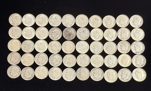 Mixed date Roosevelt Dimes 90% Silver 50 Coin Lot