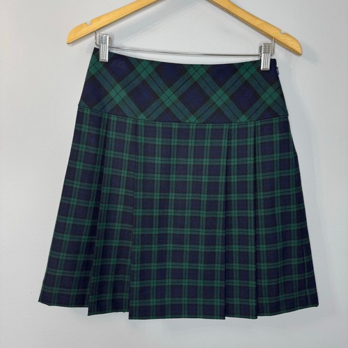 Brooks Brothers Wool Pleated Green Plaid Tartan Skirt Preppy Women's 2 New - Picture 1 of 13