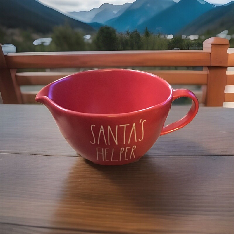 Rae Dunn Christmas Red & White "SANTA'S HELPER" Mixing Serving Bowl NIOB Xmas