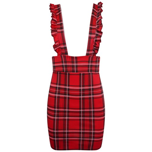 Womens Girls Red Checked Pinafore Mini 