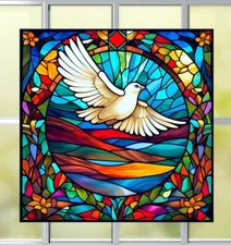 Peace Dove Faux Stained-Glass WINDOW CLING Size 8" Repositionable Vinyl