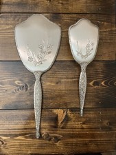 Vintage Hairbrush and Mirror -Silver Plated-Decorative Design-Made in U.S.A.