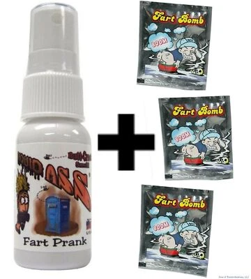1 Liquid Ass Spray Mister Bottle + 3 Stink Smell Fart Sacks ~ (COMBO SET!)