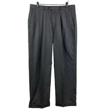 HAGGAR Dress Pants Men's 34 x 30(20) Dark Gray Pleated Cuffed Church Office Mgr