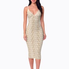 White Lace Cream Midi Babydoll Dress Sz XS Bodycon Y2K 90s Light Fairy Coquette