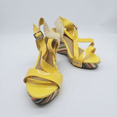 Extreme Eddie Marc Yellow Platform Wedge Open Toe Slingback Shoes Size 10  Stripe