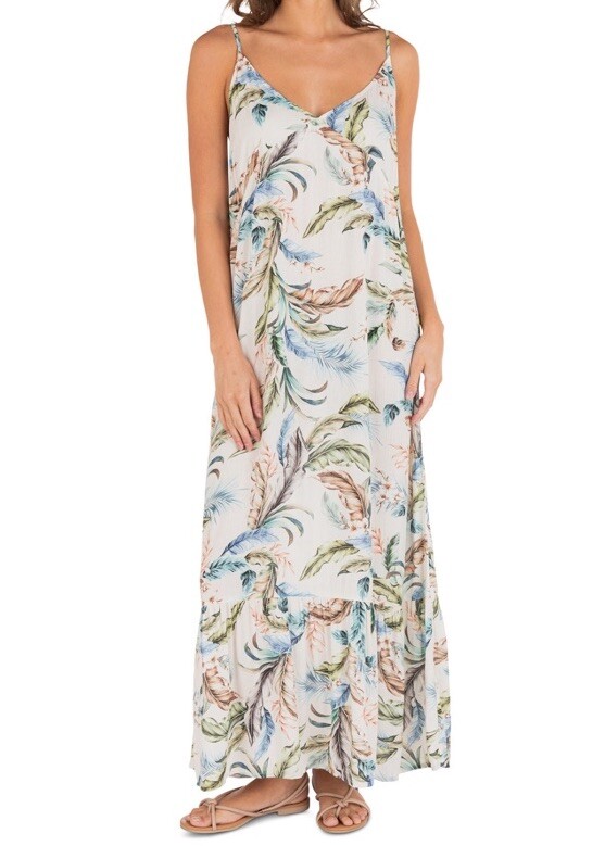 Hurley Juniors' Wispy Leaves Maxi Dress-Size M-Mulitcolor-Adjustable Straps
