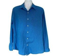 Van Heusen Men's Button Up Collared Shirt  Sz L/G  Blue  White  Long Sleeve