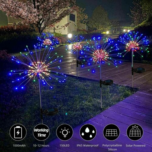 150 LED Fireworks Lights Solar Outdoor Yard Patio Path Garden Decoration - Picture 1 of 19