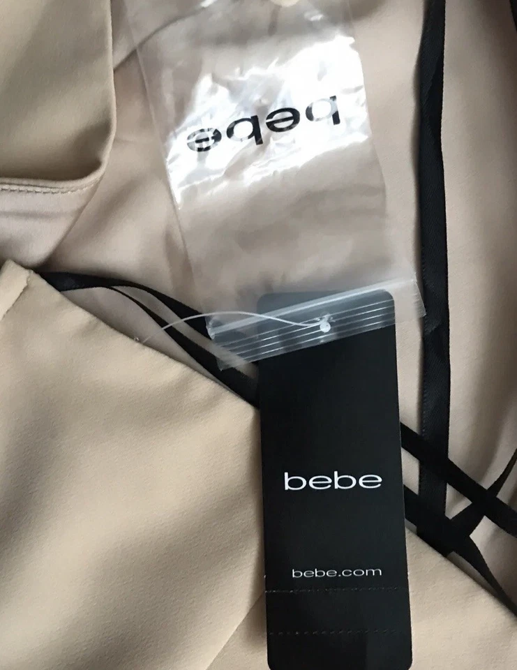 Camisa top halter BEBE para mujer talla 12 beige sin mangas recortada ropa de club nocturno nueva con etiquetas Foto 3 de 4