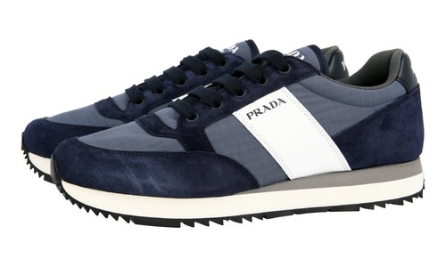 navy suede prada trainers