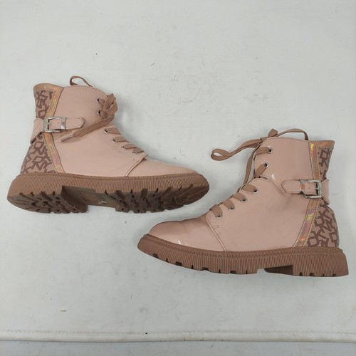 DKNY Pink Metallic Logo High Top Sia Combat Boots Zippered Streetwear Punk Sz 3 - Picture 5 of 10