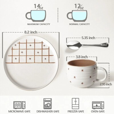 Wareland Handmade Ceramic Coffee Mug Set, 14 oz Coffee Cup & Stainless  Steel Spo | eBay
