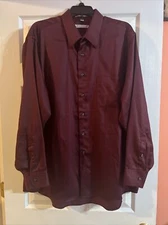 Geoffrey Beene Long Sleeve Dress Shirt 17.5 34/35 Royal Burgundy