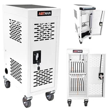 16 Device Mobile Charging Cart Cabinet with Lock for Tablets Laptops Computers