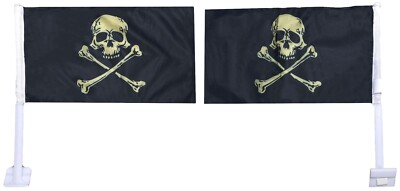 2 Pack Pirate Skull N Bones DOUBLE Sided 2PLY 12''x18''  100D Knit Nylon Car Flag