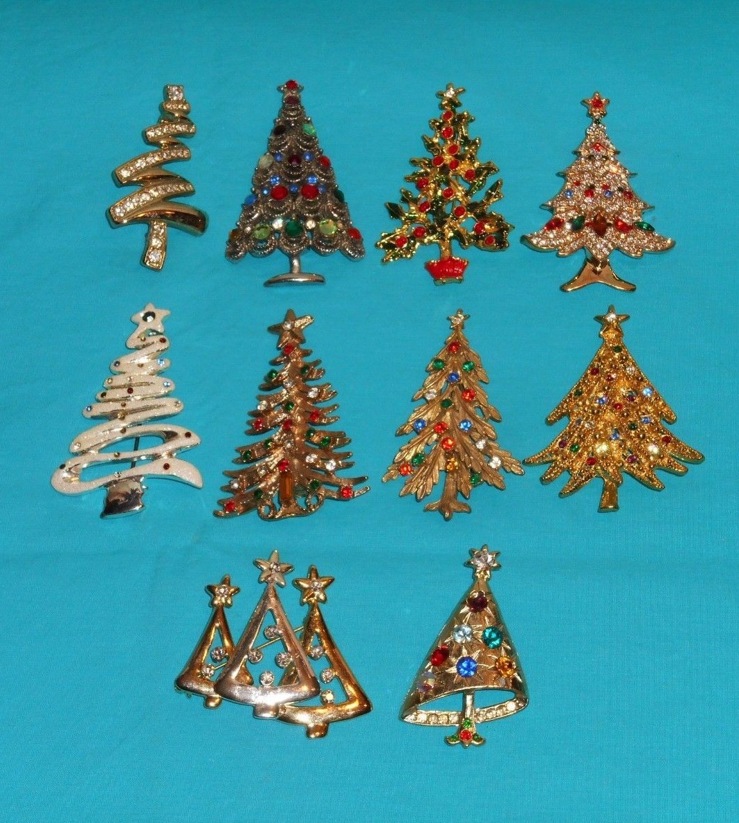 vintage CHRISTMAS TREE PIN pinback costume jewelry lot x10 eBay