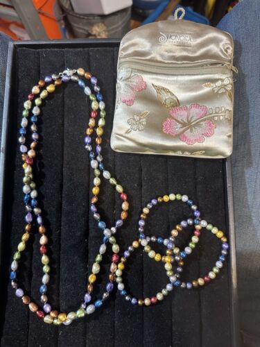 Honora Multicolor  Pearl Necklace/bracelets Including Satin Pouch - Picture 1 of 4