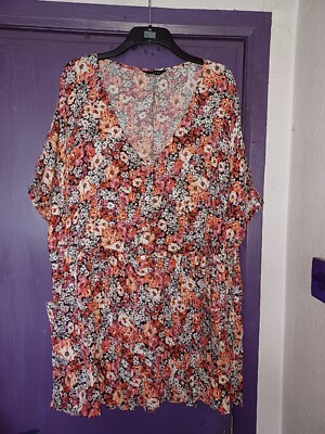 YOURS ORANGE BLUMENMUSTER LOCKERE KITTEL BLUSE GRÖSSE 30-32