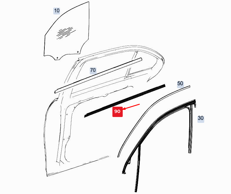 Rail d'étanchéité de vitre avant gauche pour MERCEDES-BENZ GLE W167 A1677251700