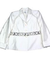 Le Suit Petite Ivory Blazer Jacket Beaded Embroidered Waist Cream Women 10P