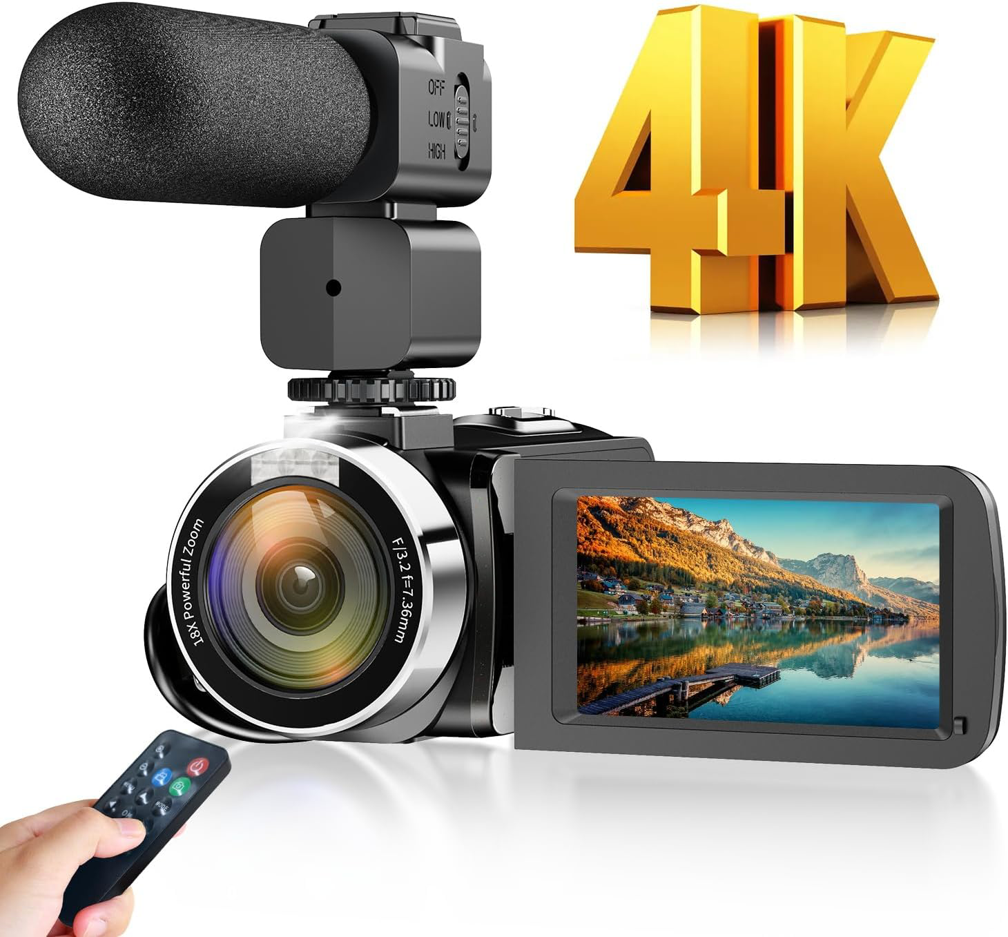 4K Camcorder Video Camera, 48MP 18X Digital Video Camera for YouTube 3.5'' 270-image